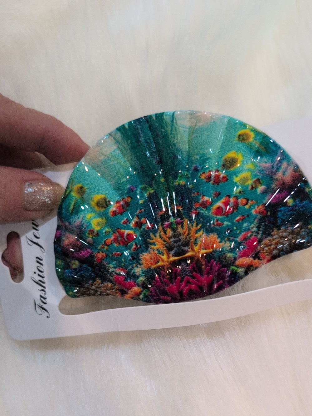 Fashion Jewelry Teal Multicolor Seashell Reef Hair Clip